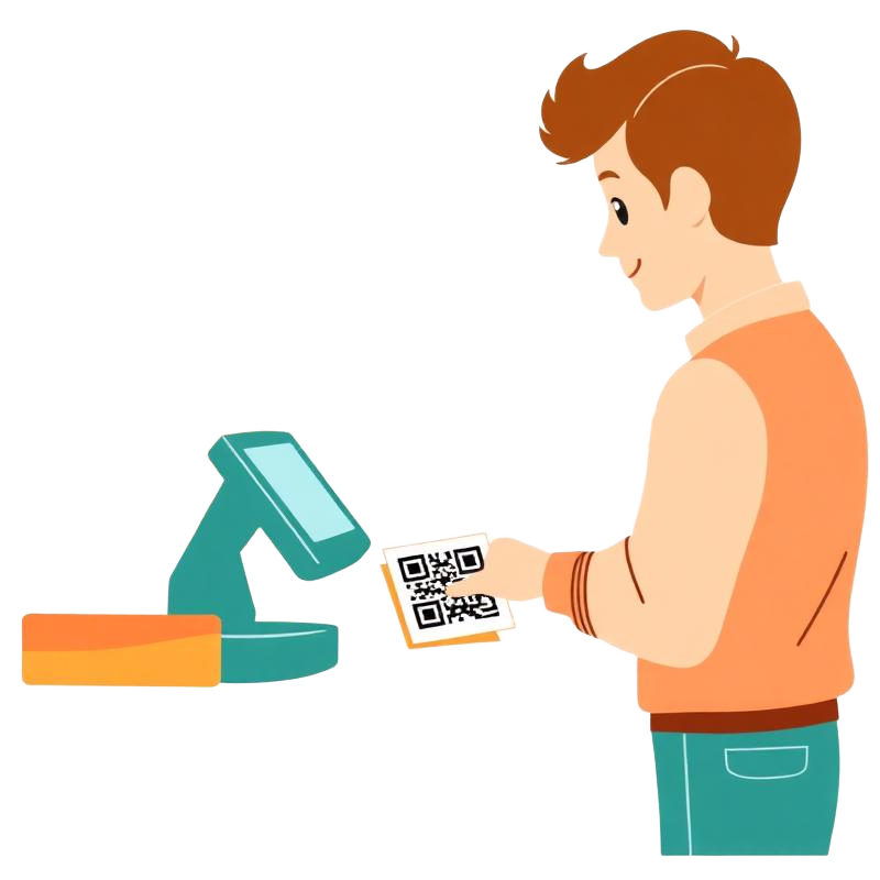 Person scanning SastaCard QR code at checkout